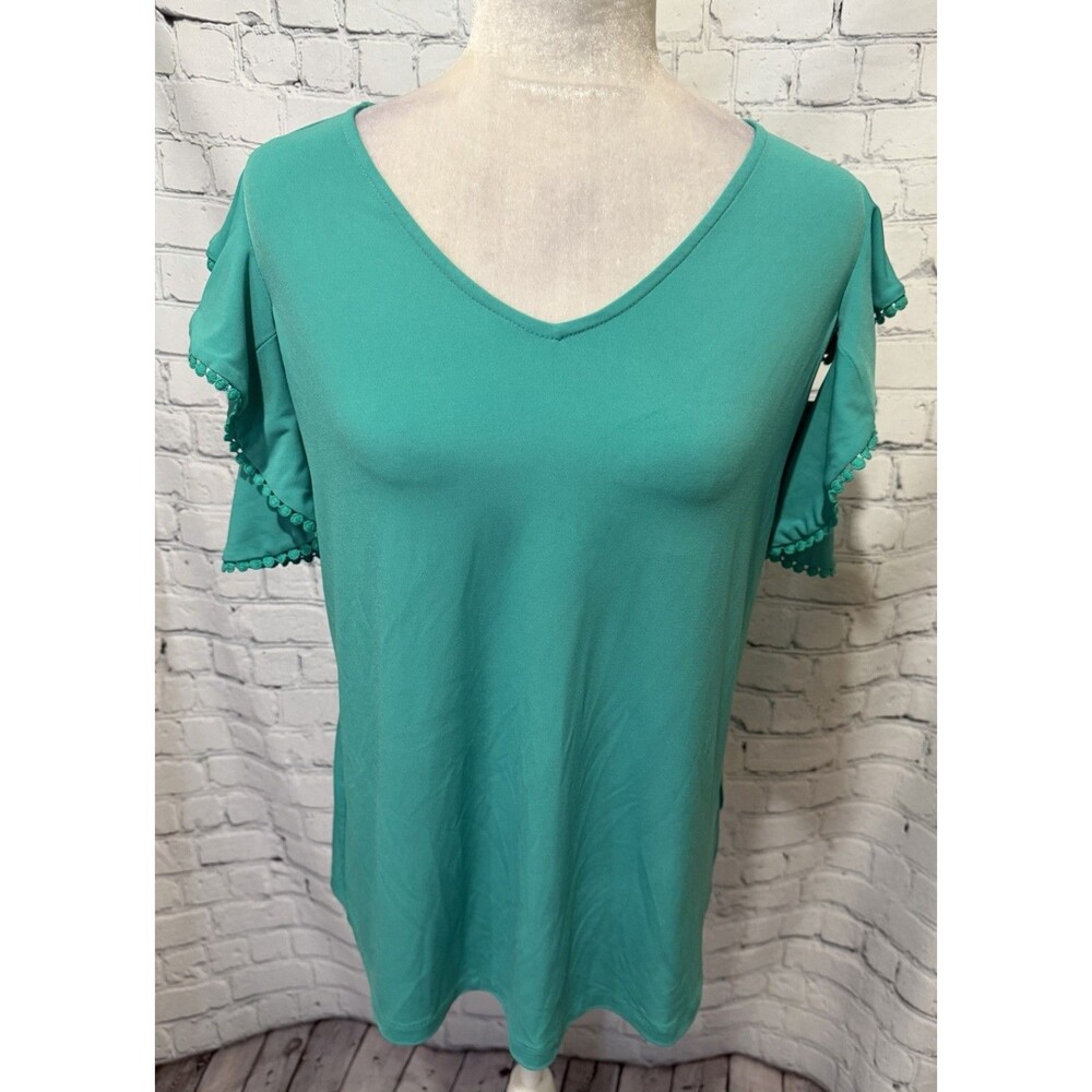 Susan Graver QVC turquoise blue liquid knit cold shoulder tunic Size Large